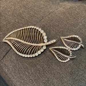 Nettie Rosenstein Sterling Silver and Crystal Pin and and Clip Earrings